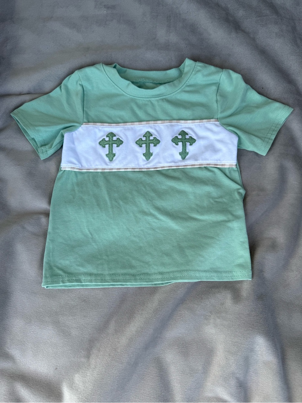 Boutique Smocked Cross Toddler Boy Tee Sage Green Sunday Best Easter 2T